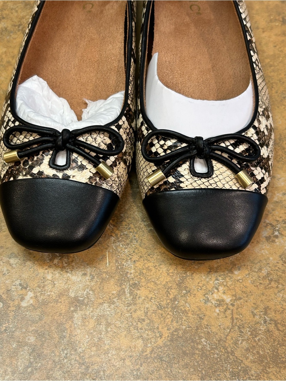 Vionic Klara Black & Snake-Print Ballet Flats with Bow - Picture 8 of 12